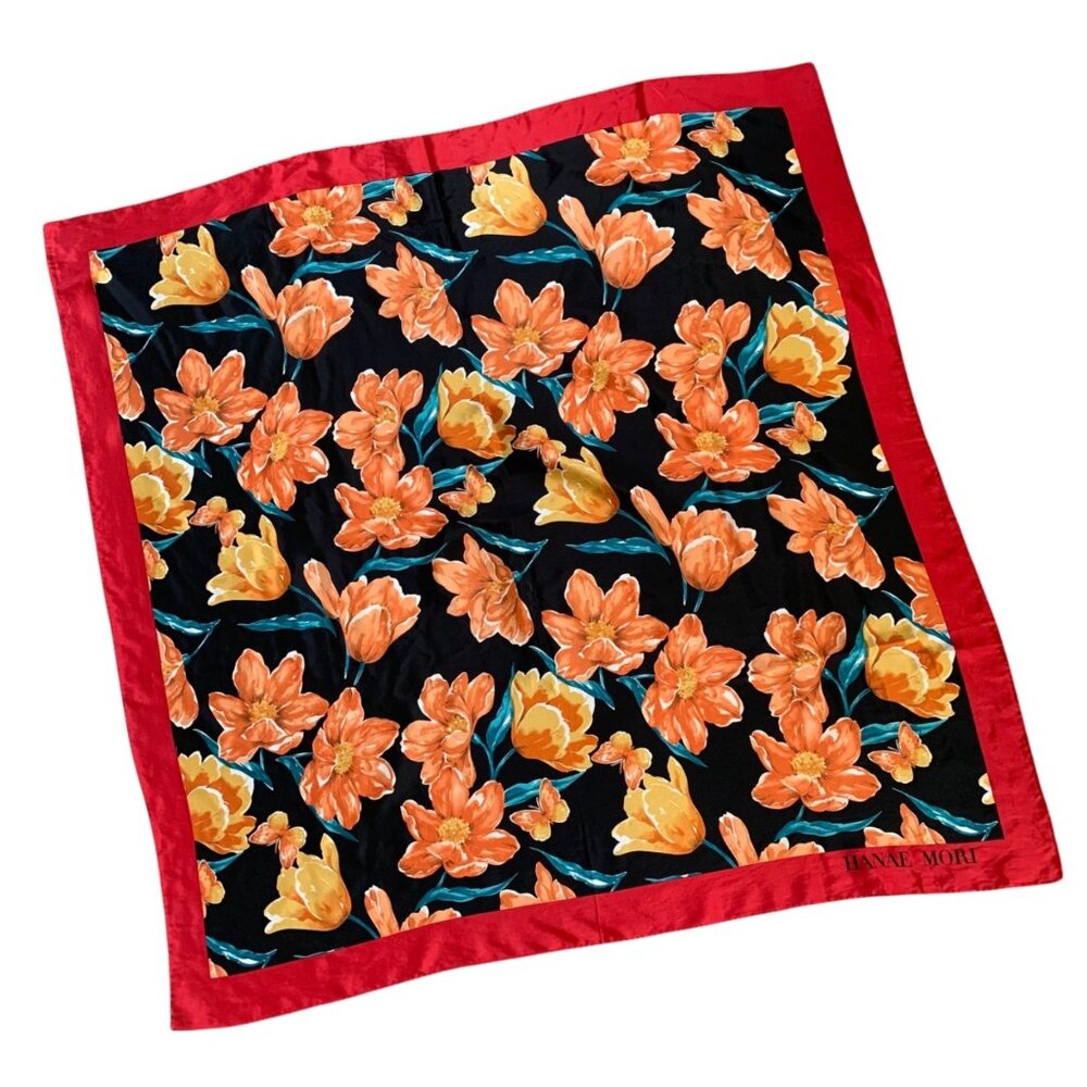 Vintage Hanae Mori Vibrant Floral Silk Scarf